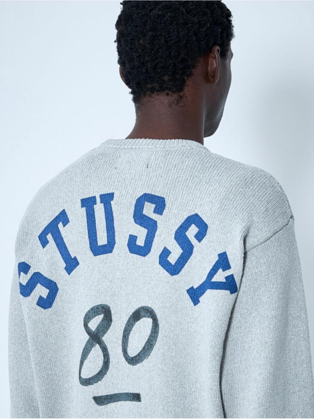 Stussy Grey Knit Sweater with Blue Logo